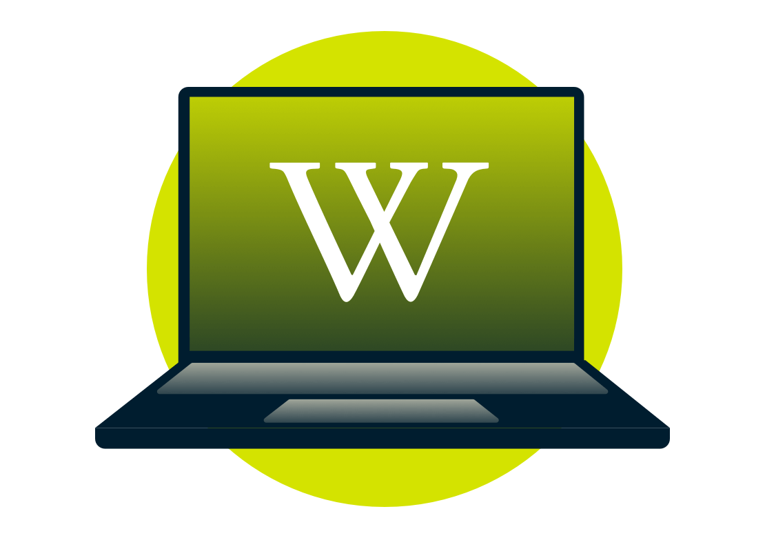 ノートパソコンの画面に表示されたWikipediaのロゴ。